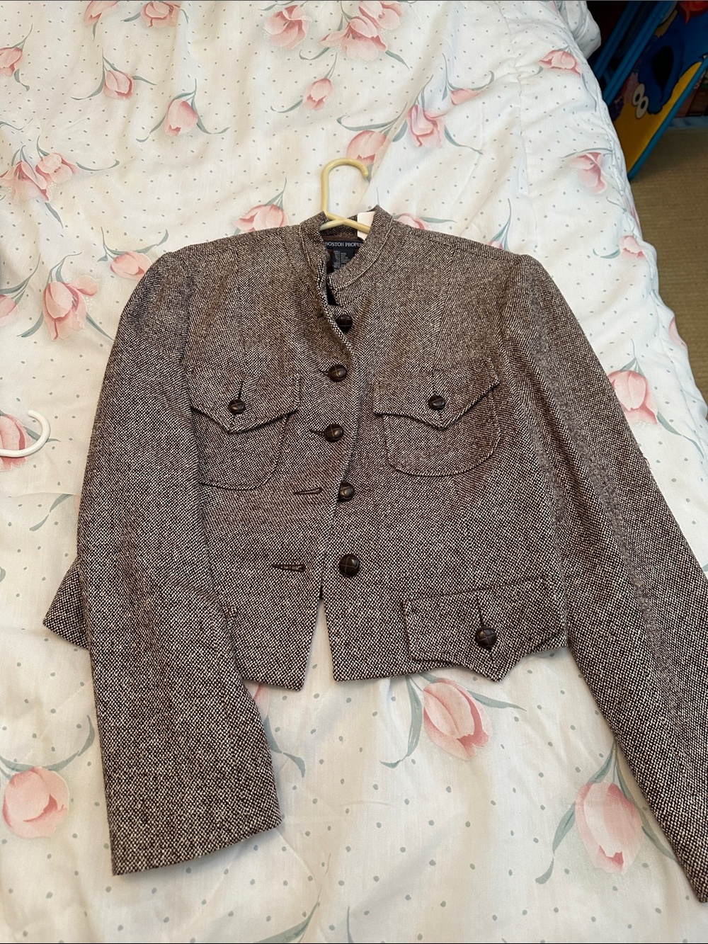 Boston Proper Brown Tweed Cropped Blazer
